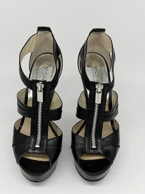 Michael Kors Black Leather Platform T-Strap Sandals